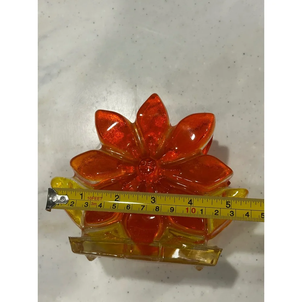 Vintage 1969 New Designs Inc Orange Resin Flower Napkin Letter Holder MCM USA